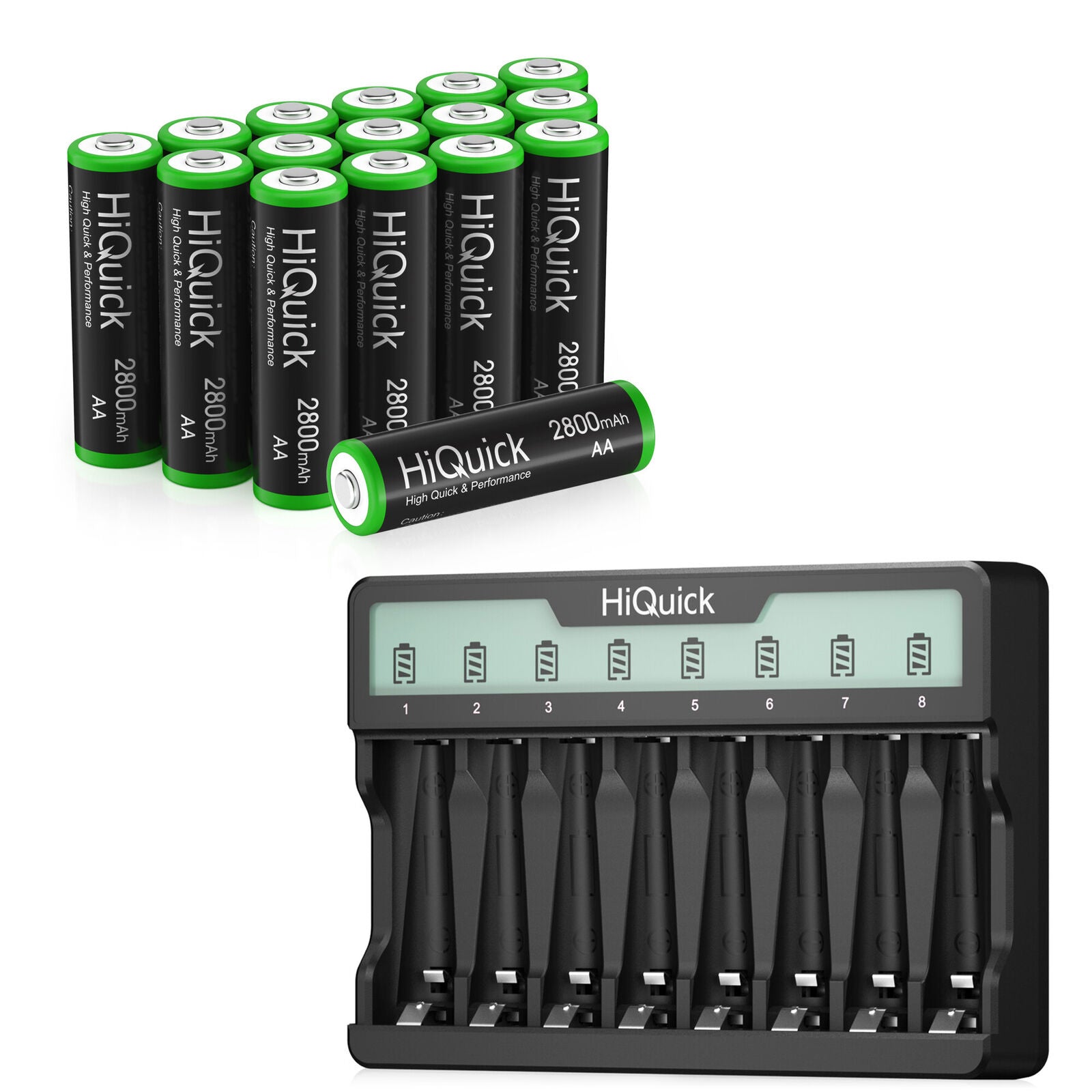 Hiquick AAA AA 1100Mah 2800Mah Rechargeable Battery / 8 Slots Charger Lot