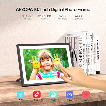 10.1 Inch Smart Wifi Digital Picture Frame 32GB Storage, Frameo Digital Photo Frame with 1280X800 IPS Touch Screen