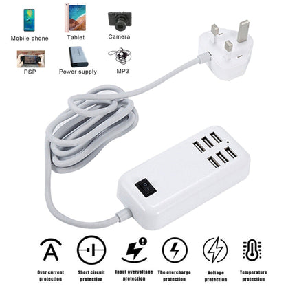 Multi 6-Ports USB Phone Charger Socket Fast Charging Station Adapter UK Plug