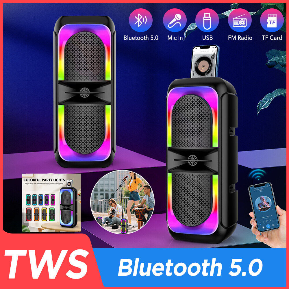 Wireless Bluetooth Party Speaker Subwoofer Bass Stereo Outdoor FM TWS USB RGB