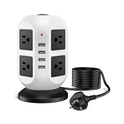 Extension 8 Way Tower Power Lead USB Multi Socket Surge Protected Socket UK