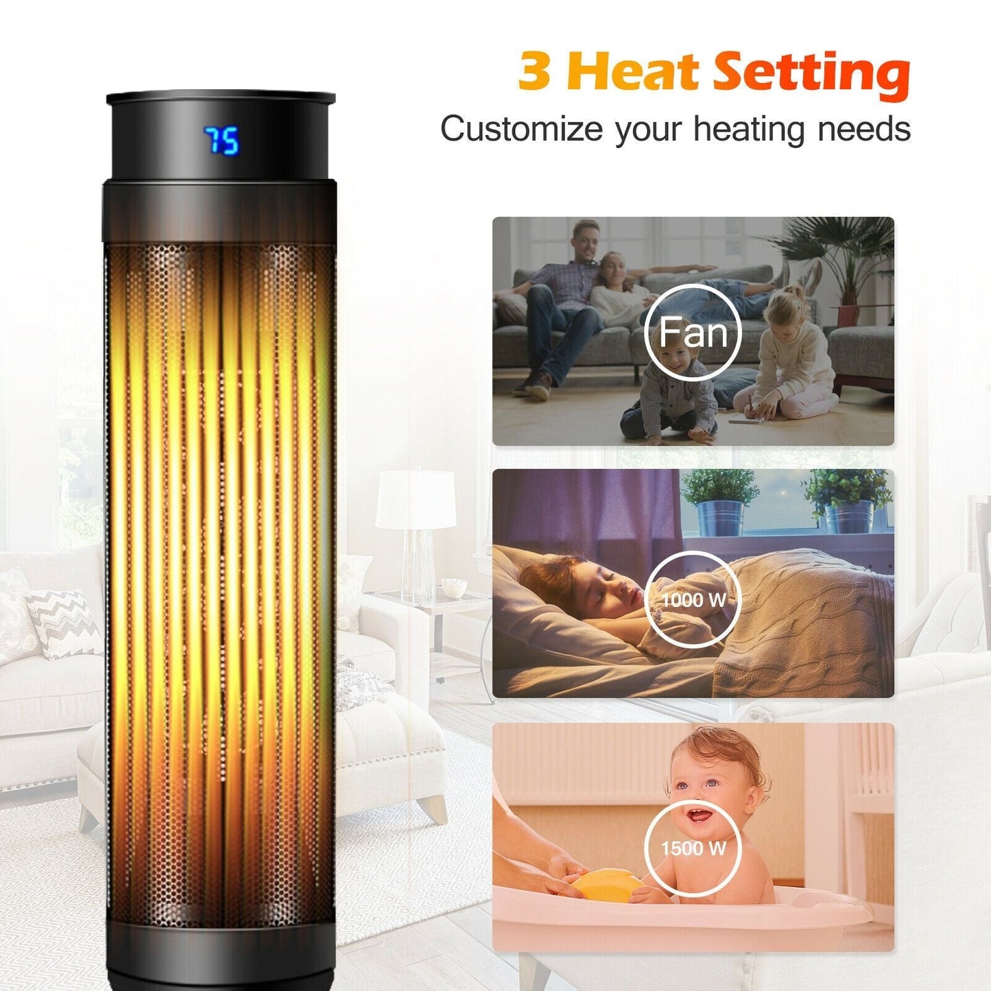 Electric Tower Fan / Heater with Digital Timer and Remote