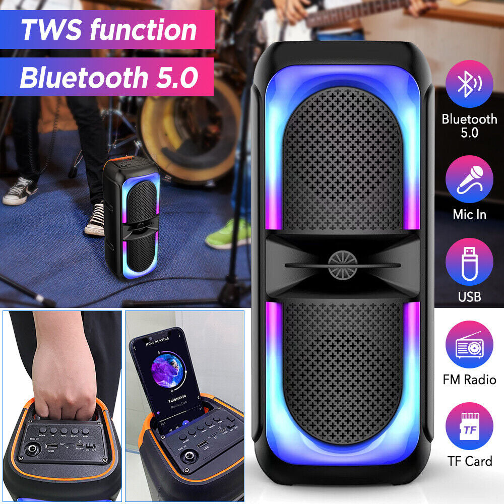 Wireless Bluetooth Party Speaker Subwoofer Bass Stereo Outdoor FM TWS USB RGB