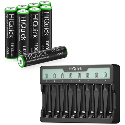 Hiquick AAA AA 1100Mah 2800Mah Rechargeable Battery / 8 Slots Charger Lot