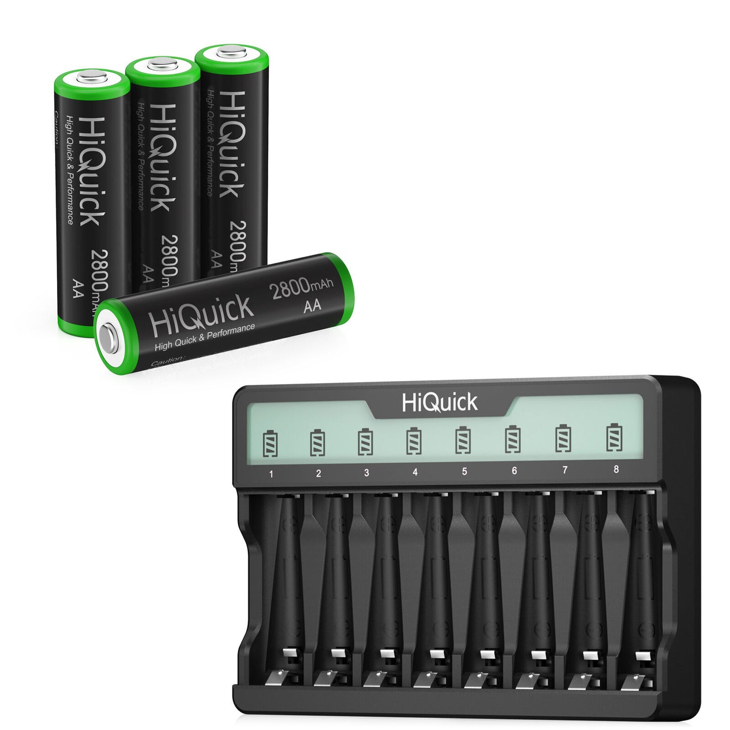 Hiquick AAA AA 1100Mah 2800Mah Rechargeable Battery / 8 Slots Charger Lot