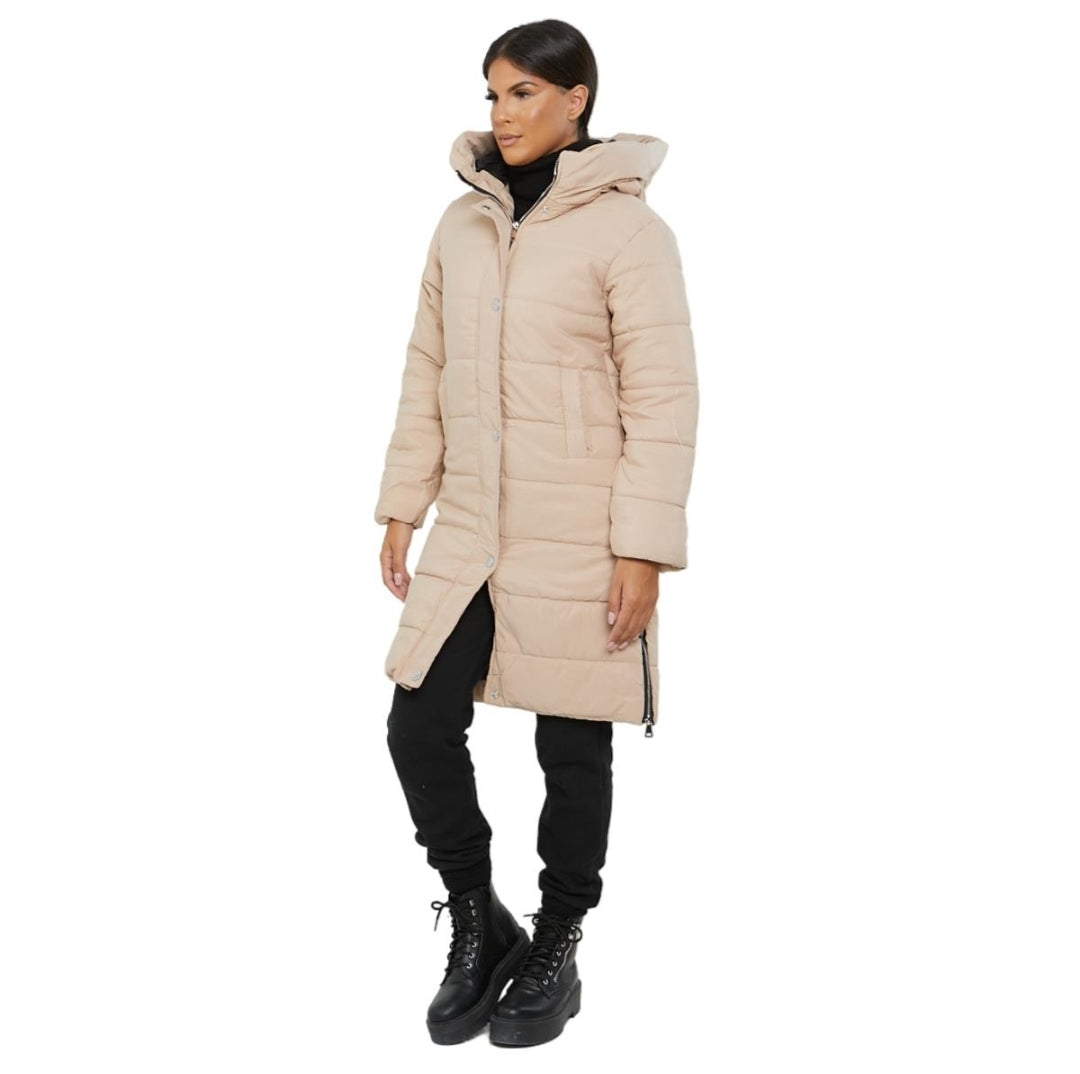 Womens Ladies Longline Hooded Jacket Long Sleeve Puffer Padded Bodywarmer Coat