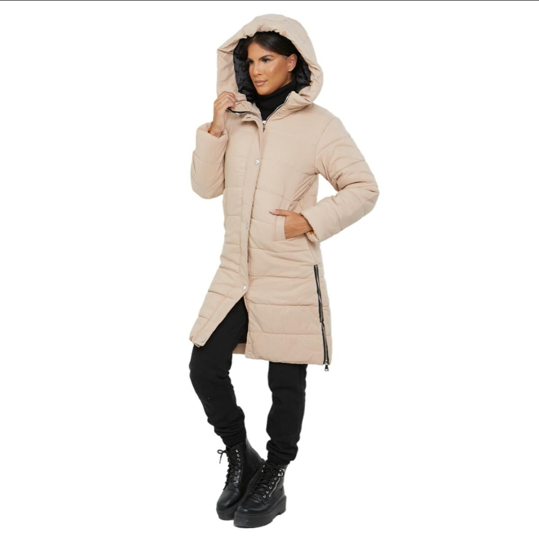 Womens Ladies Longline Hooded Jacket Long Sleeve Puffer Padded Bodywarmer Coat