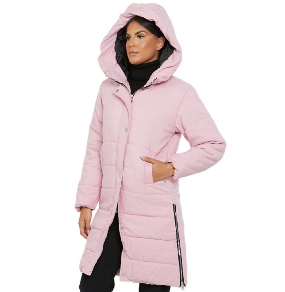 Womens Ladies Longline Hooded Jacket Long Sleeve Puffer Padded Bodywarmer Coat