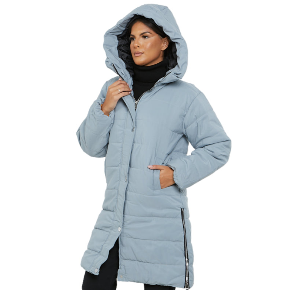 Womens Ladies Longline Hooded Jacket Long Sleeve Puffer Padded Bodywarmer Coat