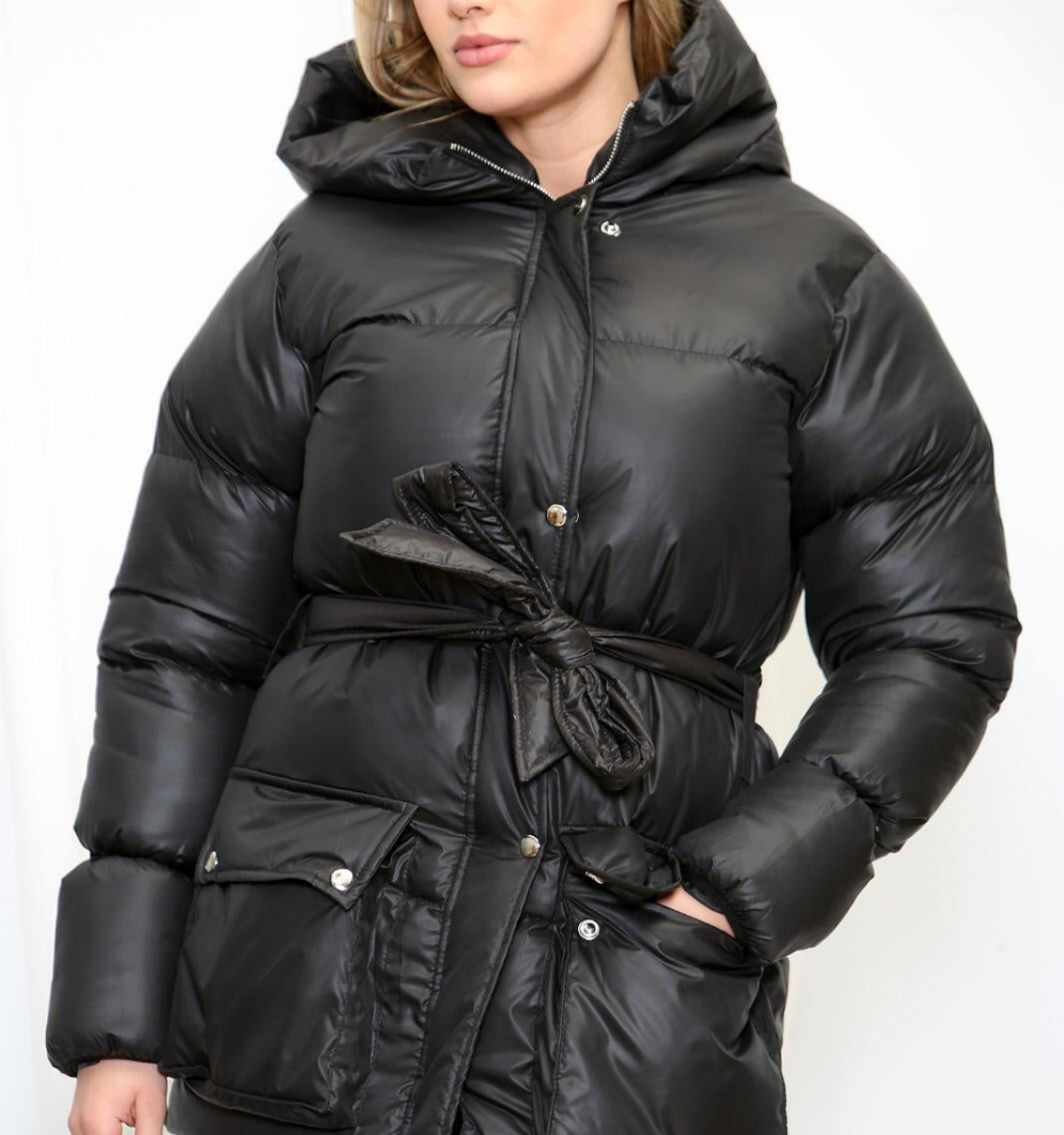 Womens Ladies Quilted Padded Winter Jacket Belt Puffer Zip Thick Warm Coat XS-XL