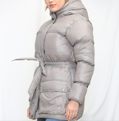 Womens Ladies Quilted Padded Winter Jacket Belt Puffer Zip Thick Warm Coat XS-XL