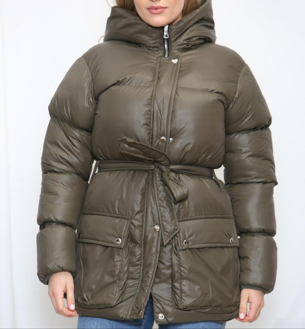 Womens Ladies Quilted Padded Winter Jacket Belt Puffer Zip Thick Warm Coat XS-XL