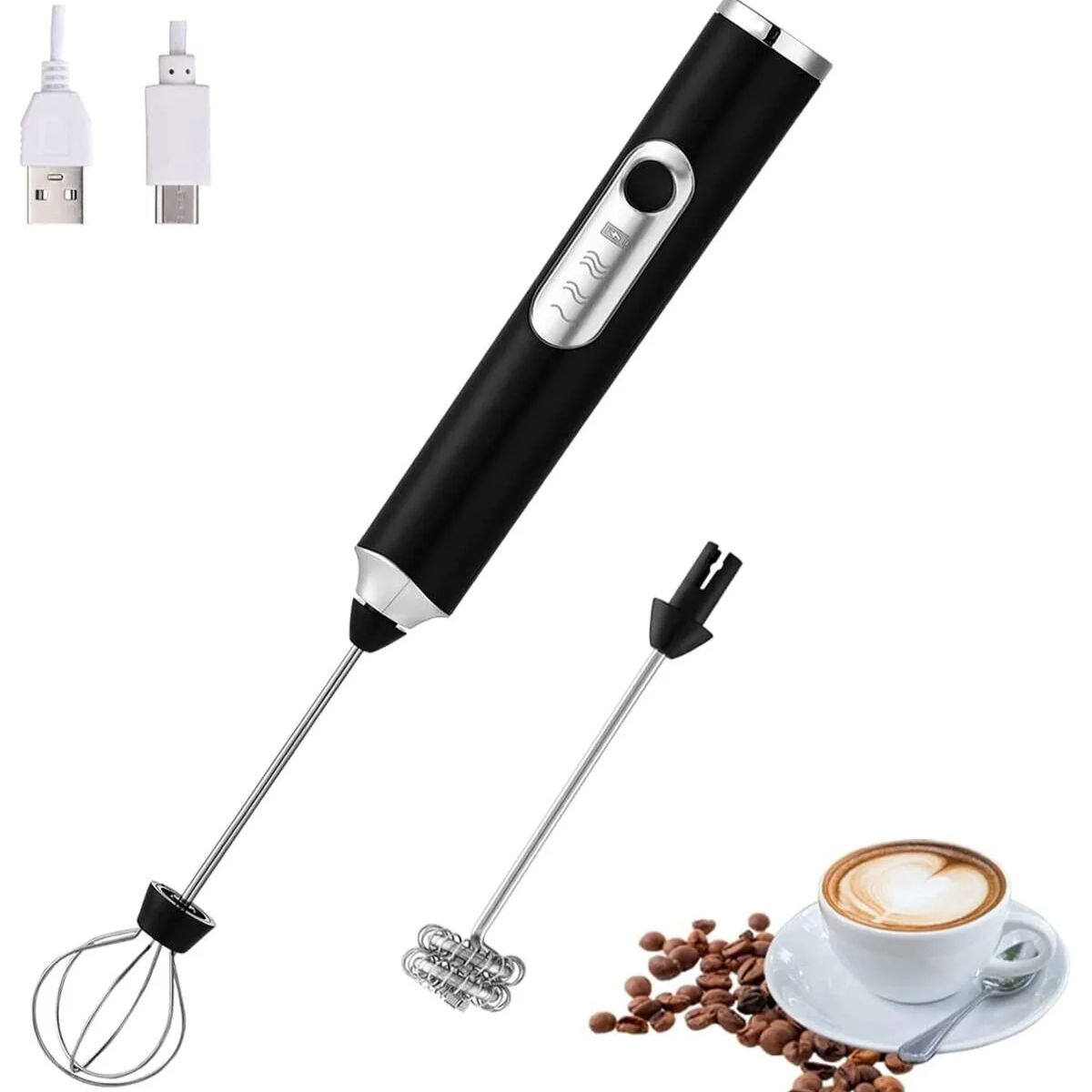 Rechargeable Electric Milk Coffee Frother Whisk Egg Beater Handheld Frappe Mixer