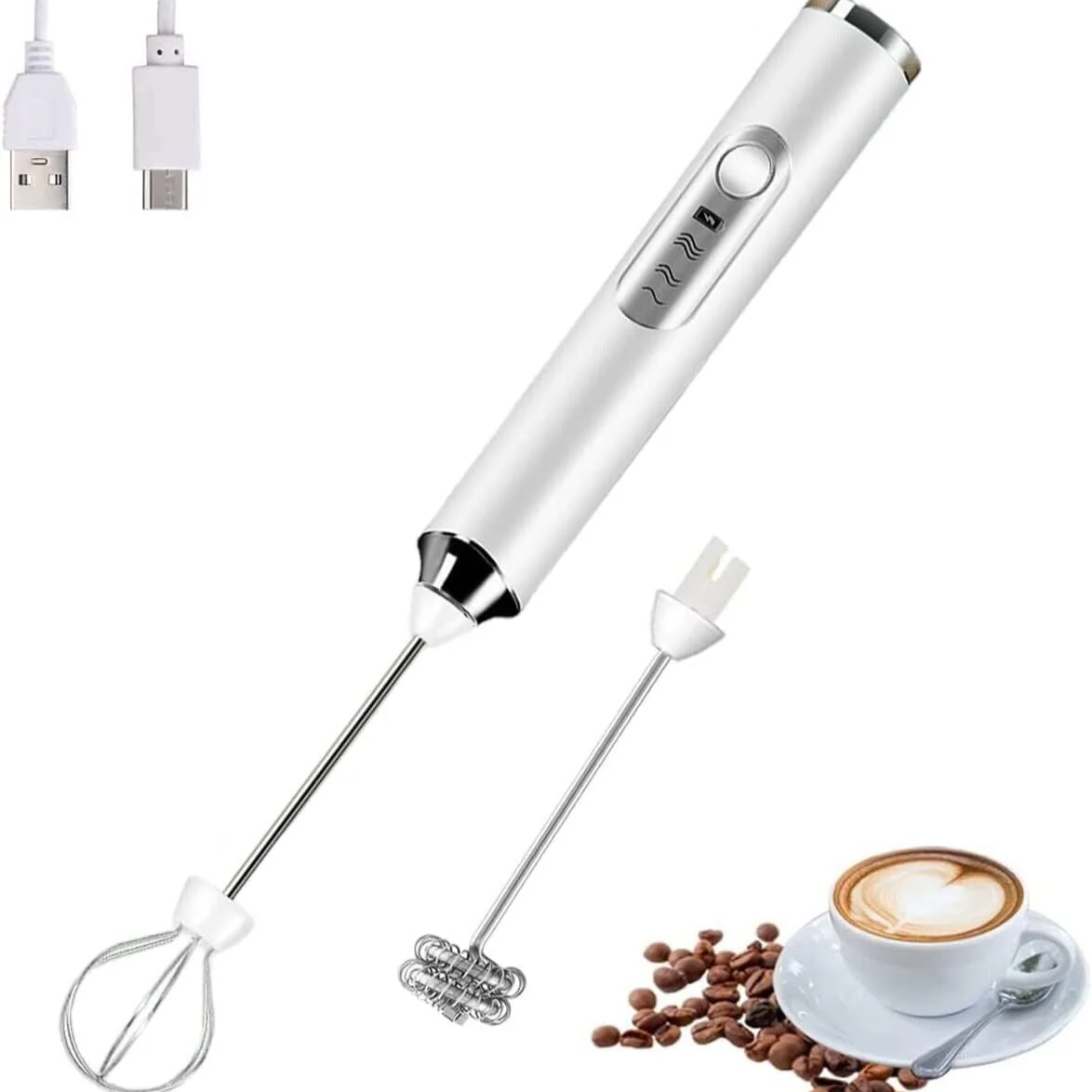 Rechargeable Electric Milk Coffee Frother Whisk Egg Beater Handheld Frappe Mixer