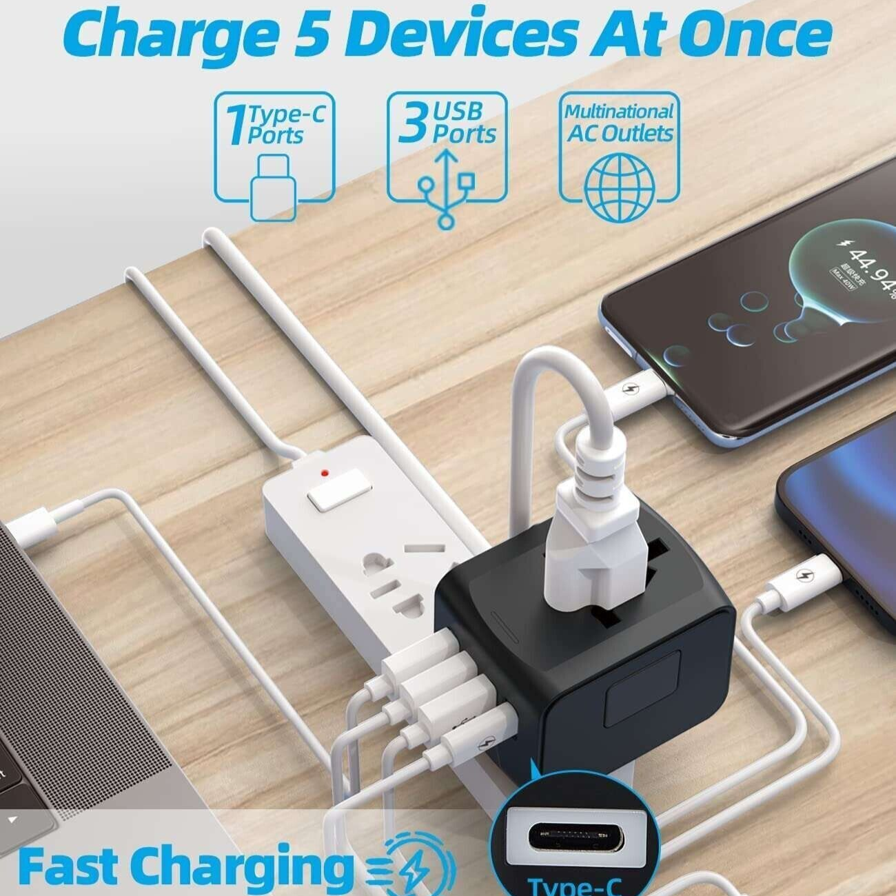 Universal Travel Adapter World Wide Use Multi Plug Charger UK EU AU US USB Ports