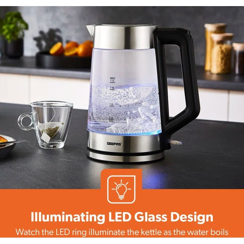 1.7L Illuminating Electric Glass Kettle 3000W Cordless - Scott3