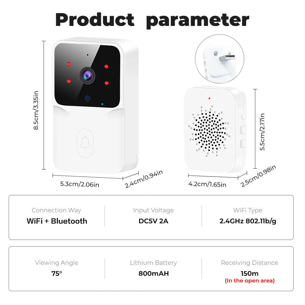 Wireless HD Camera Security Doorbell CCTV Home, PIR Motion Detection, with Alarm