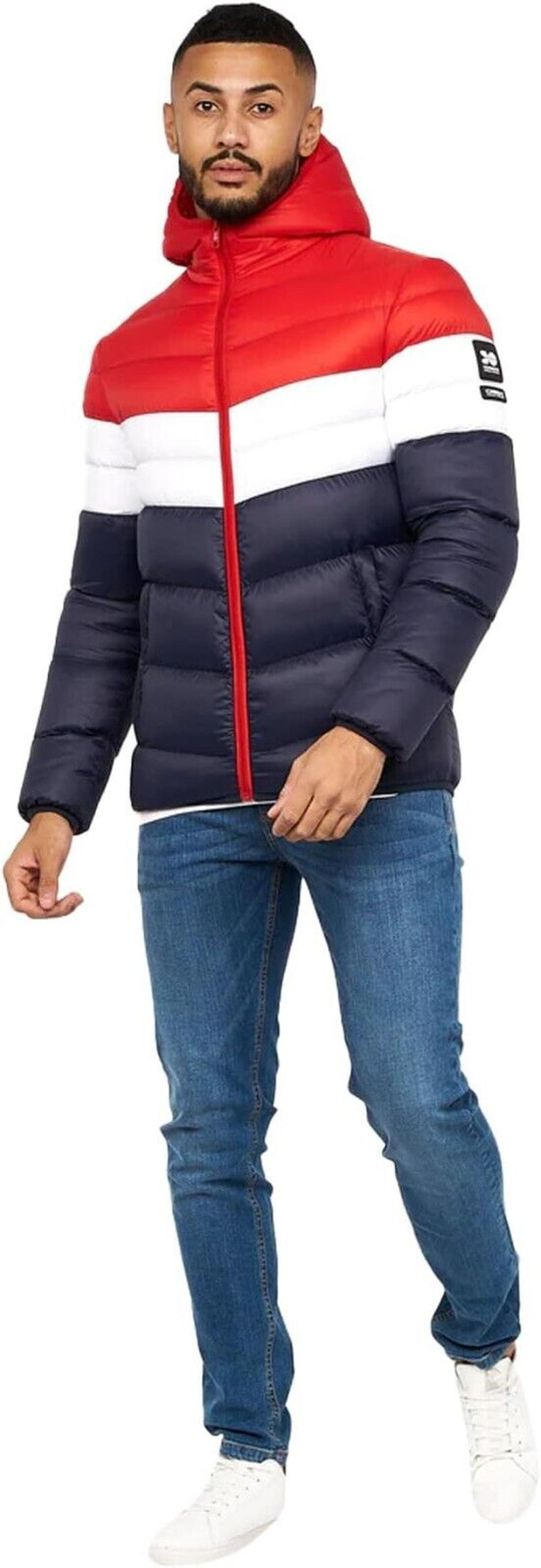 Men'S Crosshatch Mid Length Bubble Coat Padded Hooded Quilted Winter Jacket