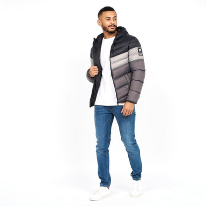 Men'S Crosshatch Mid Length Bubble Coat Padded Hooded Quilted Winter Jacket