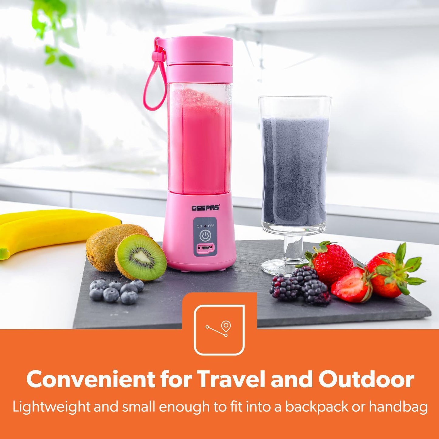 Portable Blender Smoothie Maker 330ML Rechargeable Fruit Mixer Mini Juicer Pink