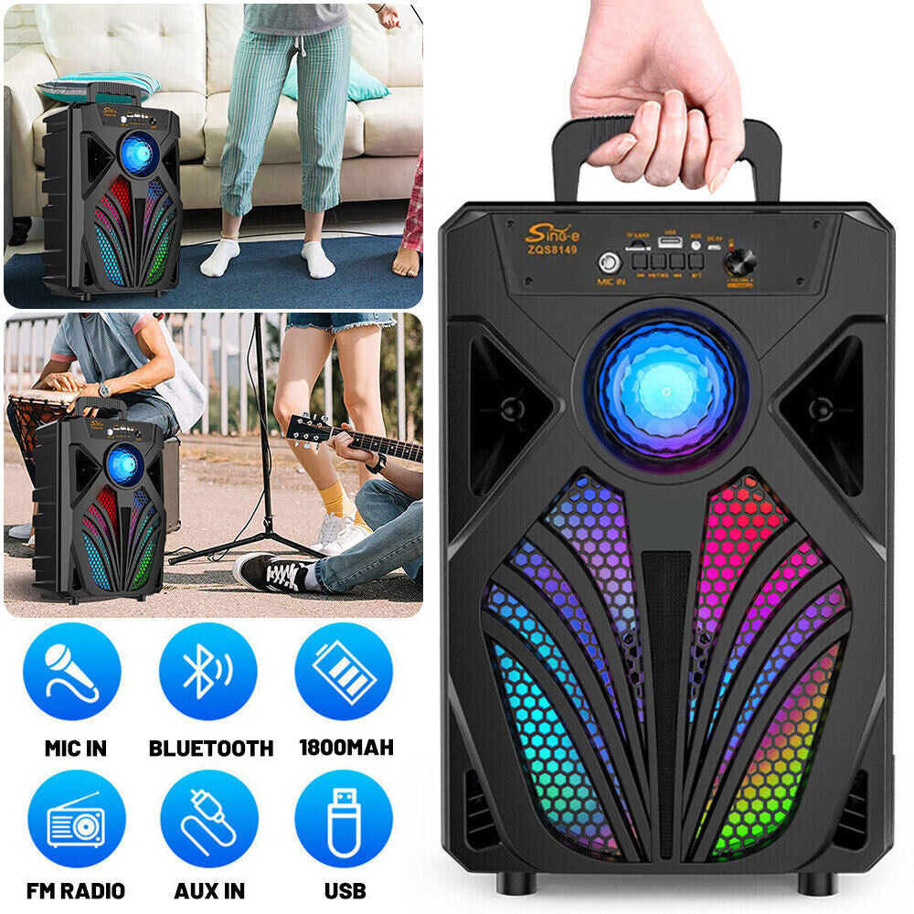 Portable Bluetooth Karaoke Speaker Machine Party Lights Mics LED Light Songs MP3