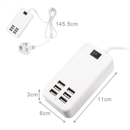 Multi 6-Ports USB Phone Charger Socket Fast Charging Station Adapter UK Plug