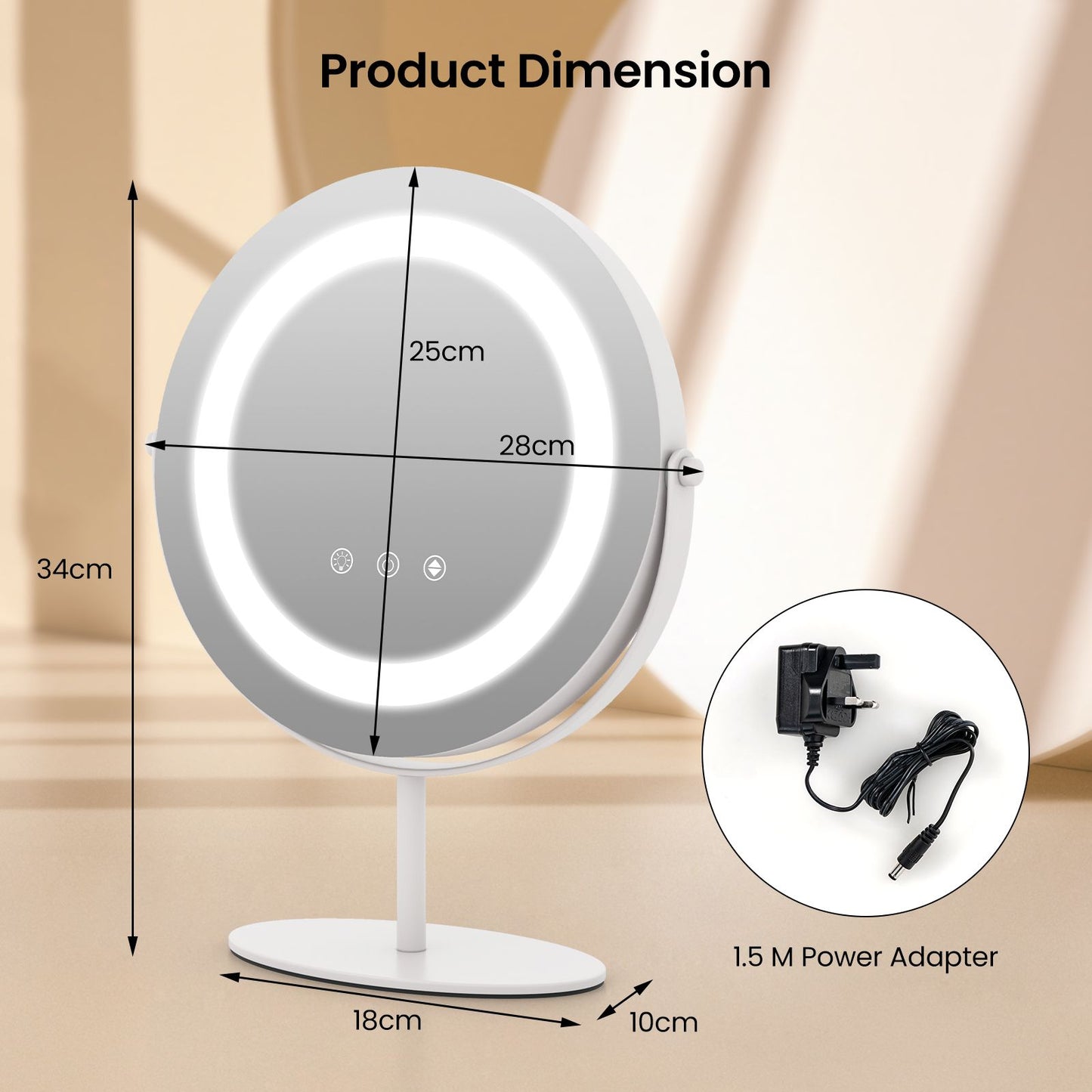 25 CM LED Lighted Makeup Vanity Mirror with Touch Screen