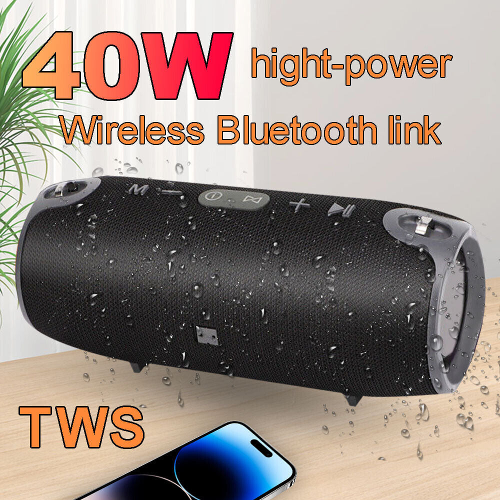 40W Portable Wireless Bluetooth Speaker Waterproof Stereo Bass Loud USB AUX FM