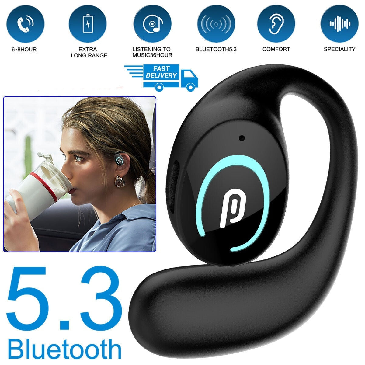 Open Ear Bluetooth Headset Air Conduction Headphones Wireless Earphones Sports