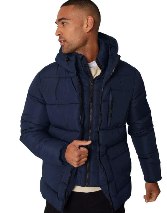 Mens Threadbare Charleston Hooded Quilited Padded Puffer Jacket Quilt Jacket