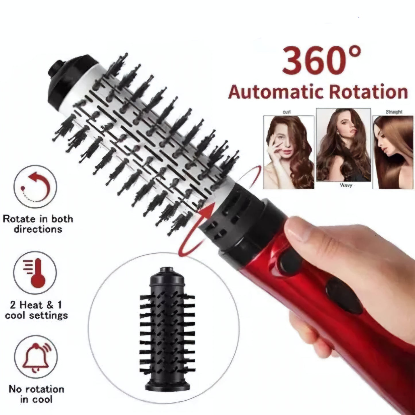 3In1 Hot Air Styler and Rotating Hair Dryer Hair Straightener Curler Brush Comb