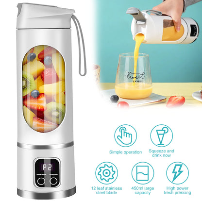 450Ml Portable USB Rechargeable Juicer Cup Electric Mixer Blender Smoothie Maker