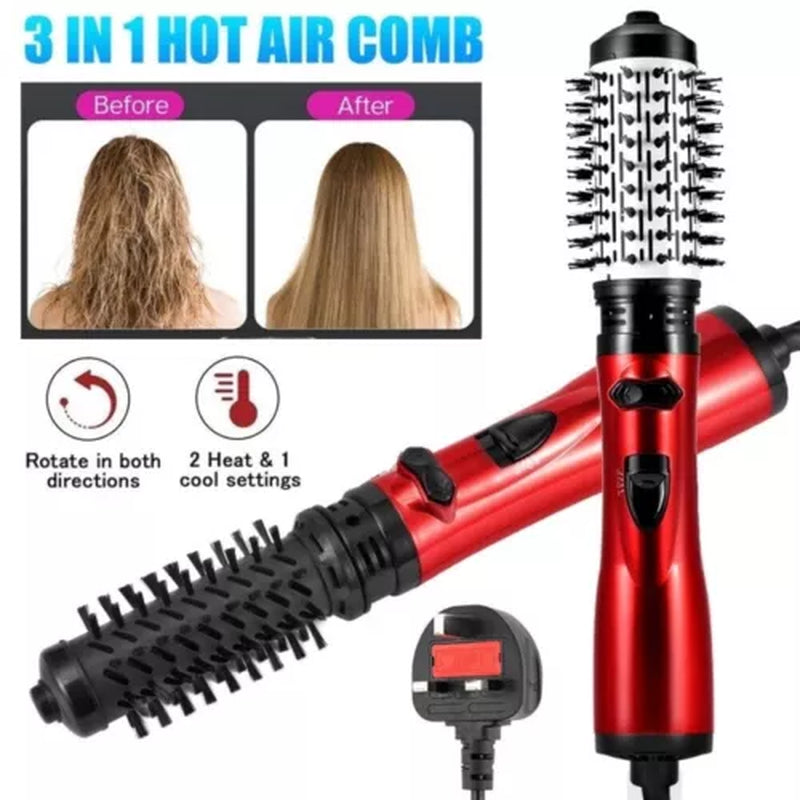 3In1 Hot Air Styler and Rotating Hair Dryer Hair Straightener Curler Brush Comb