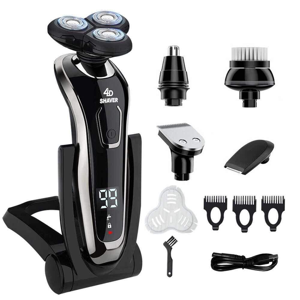 Mens Cordless Razor LCD Electric Shaver Razor Wet Dry Rotary Shaver Rechargeable