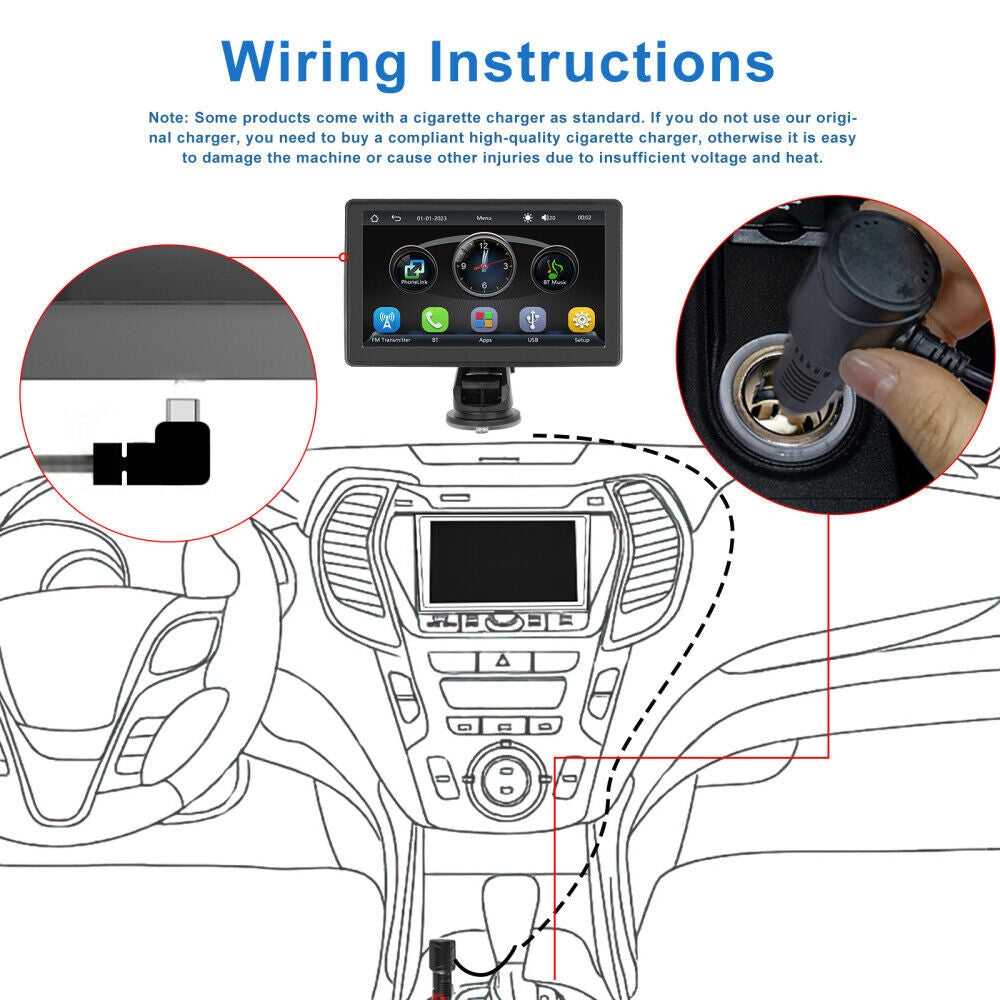 7" Wireless Apple Carplay Android Auto Portable Car Stereo Radio GPS Head Unit