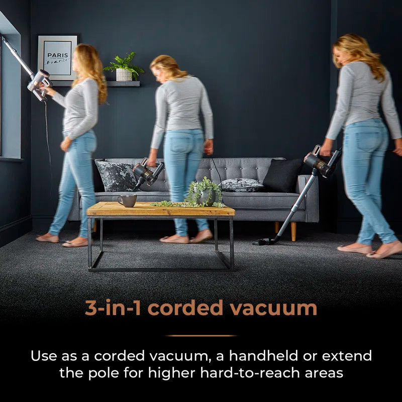 3-In-1 Vacuum Cleaner with Cyclonic Suction, Built-In HEPA 13 and Detachable Handheld Mode, Rose Gold