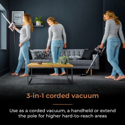 3-In-1 Vacuum Cleaner with Cyclonic Suction, Built-In HEPA 13 and Detachable Handheld Mode, Rose Gold