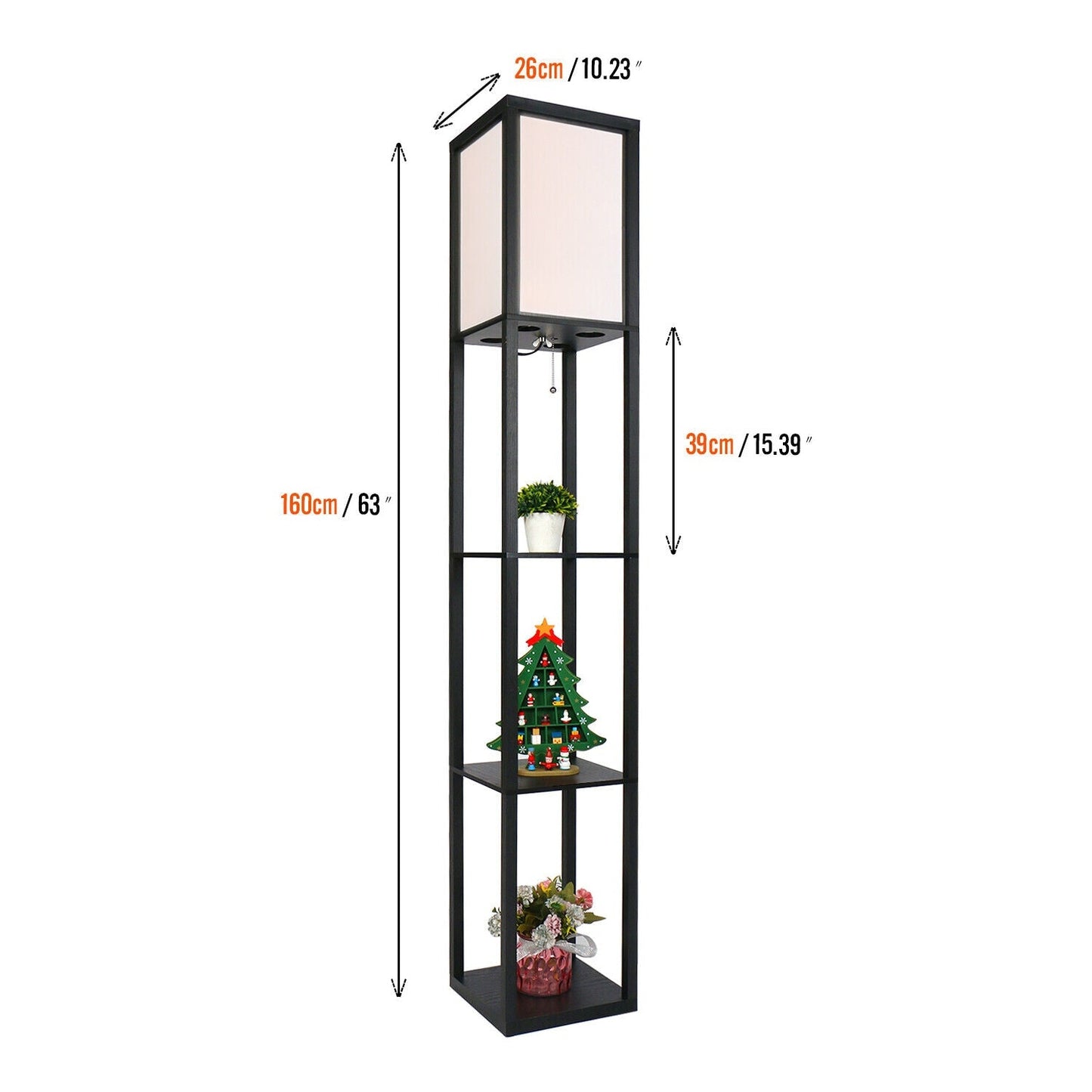 Floor Lamp Free Standing Wood 3-Tier Storage Shelf Reading Bedroom Living Room