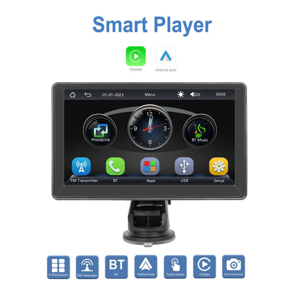 7" Wireless Apple Carplay Android Auto Portable Car Stereo Radio GPS Head Unit