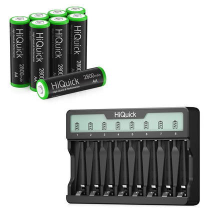 Hiquick AAA AA 1100Mah 2800Mah Rechargeable Battery / 8 Slots Charger Lot