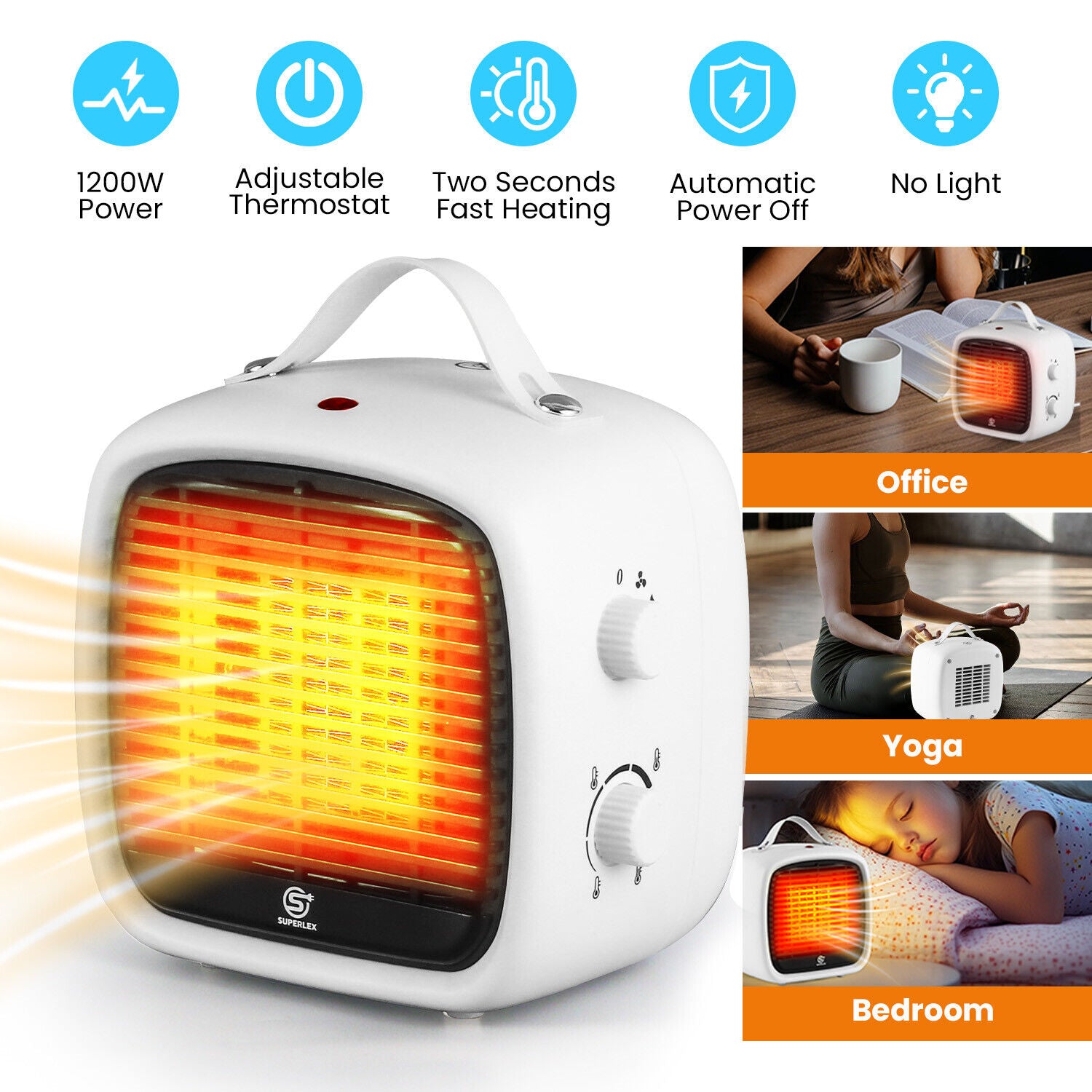 Mini Electric Fan Heater for Home Energy Saving Floor Desk Office 1200W