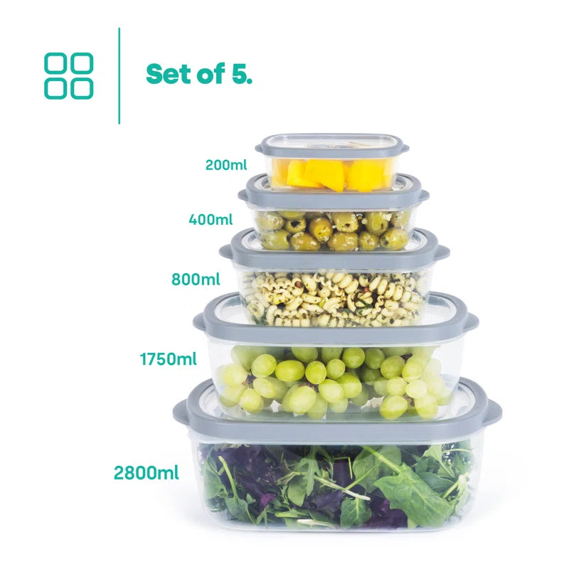 Food Storage - Set of 5 Containers and 5 Lids