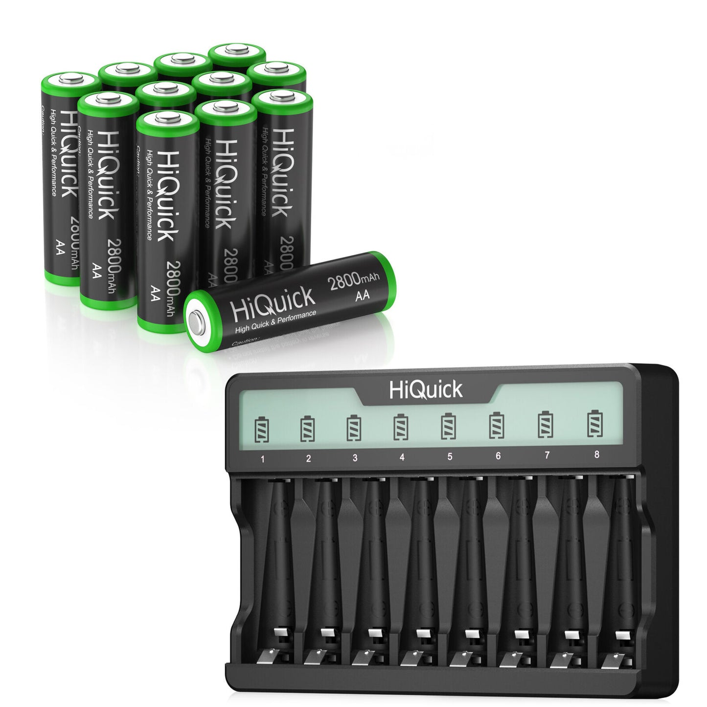 Hiquick AAA AA 1100Mah 2800Mah Rechargeable Battery / 8 Slots Charger Lot