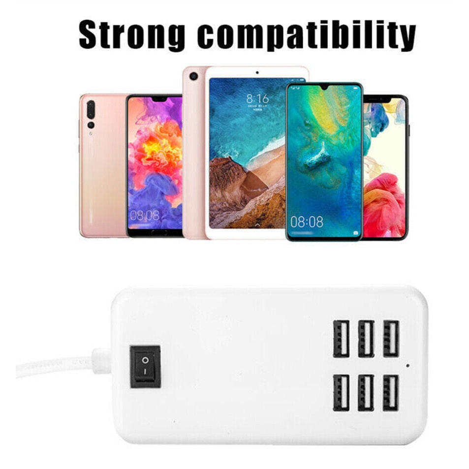 Multi 6-Ports USB Phone Charger Socket Fast Charging Station Adapter UK Plug