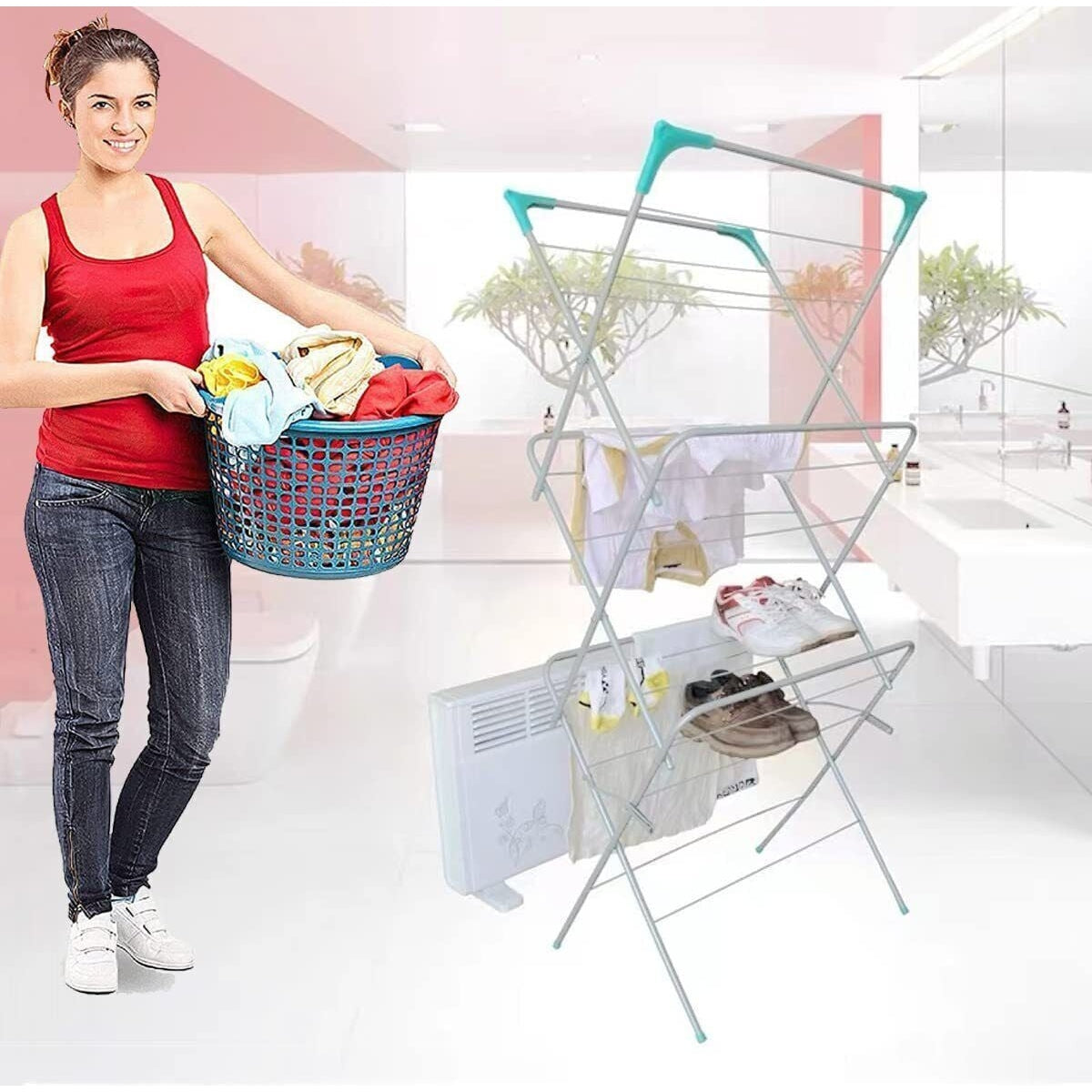 Airer Clothes Drying Rack Clothes Horse Non Slip Laundry Rack Indoor Outdoor