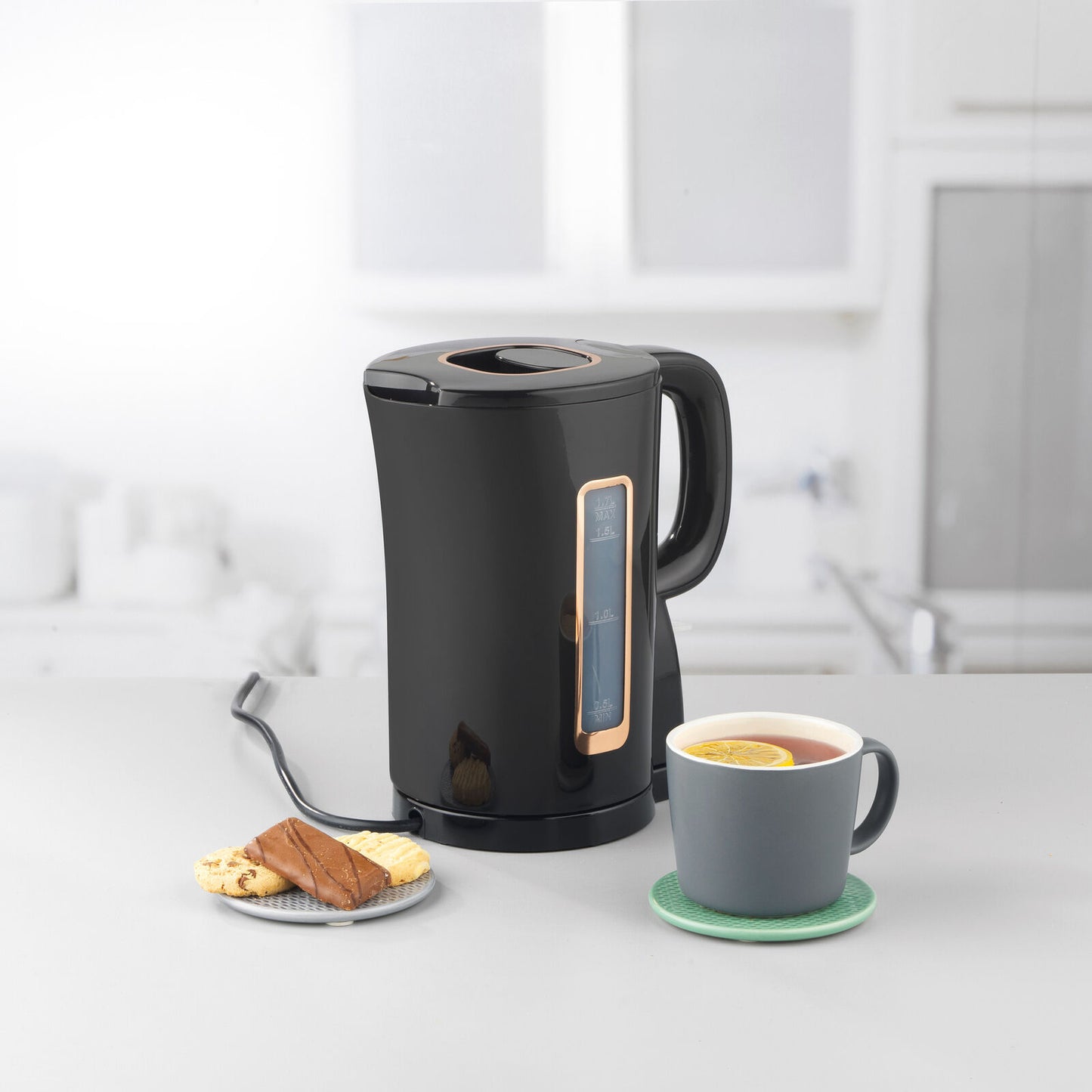 Progress Electric Jug Kettle Cordless Flip-Top Lid, Black & Gold 1.7L (Open Box)