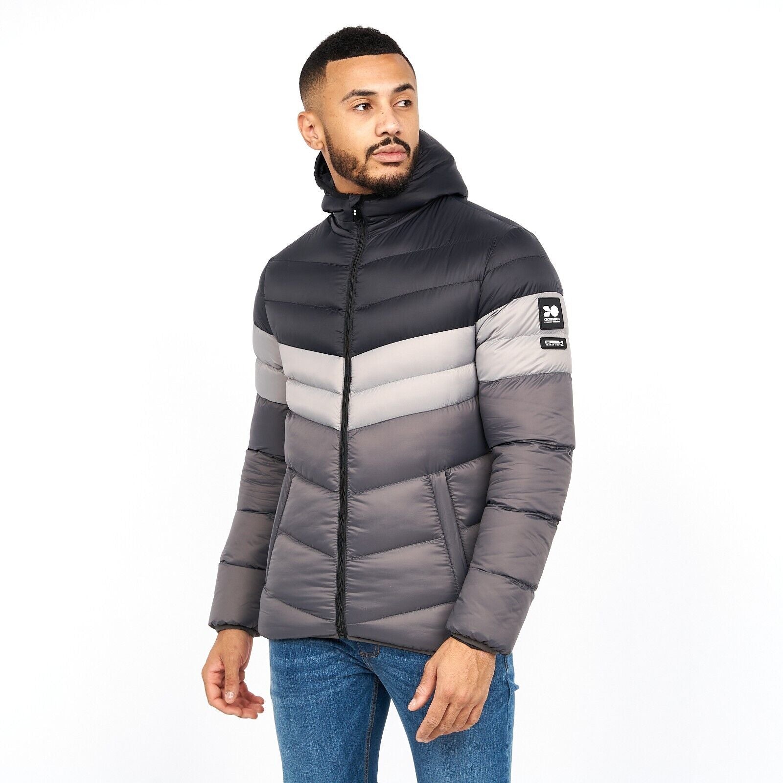 Men'S Crosshatch Mid Length Bubble Coat Padded Hooded Quilted Winter Jacket