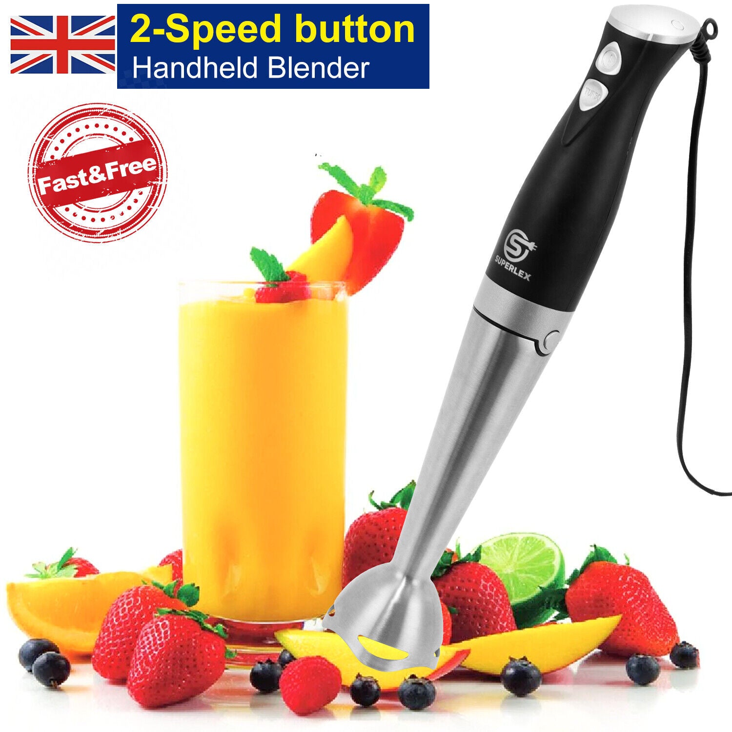 700W Electric Hand Held Blender Stick Food Processor Mixer Fruit Whisk 2-Speed