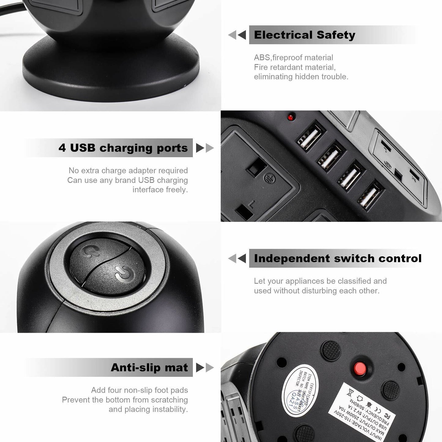 Extension 8 Way Tower Power Lead USB Multi Socket Surge Protected Socket UK