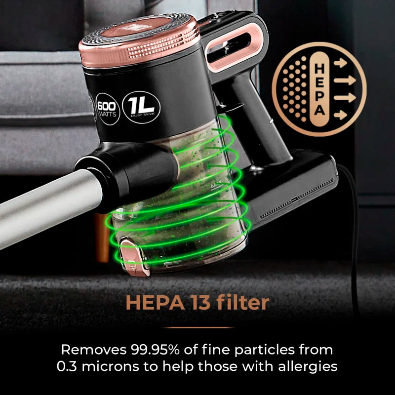 3-In-1 Vacuum Cleaner with Cyclonic Suction, Built-In HEPA 13 and Detachable Handheld Mode, Rose Gold